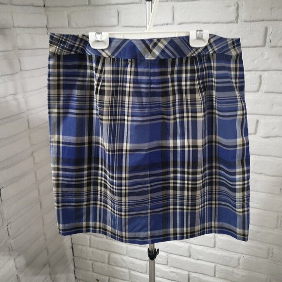 G.H. Bass & Co. Ladies Lightweight Size 14 Blue/Grey/Tan Plaid Skirt - Picture 1 of 8